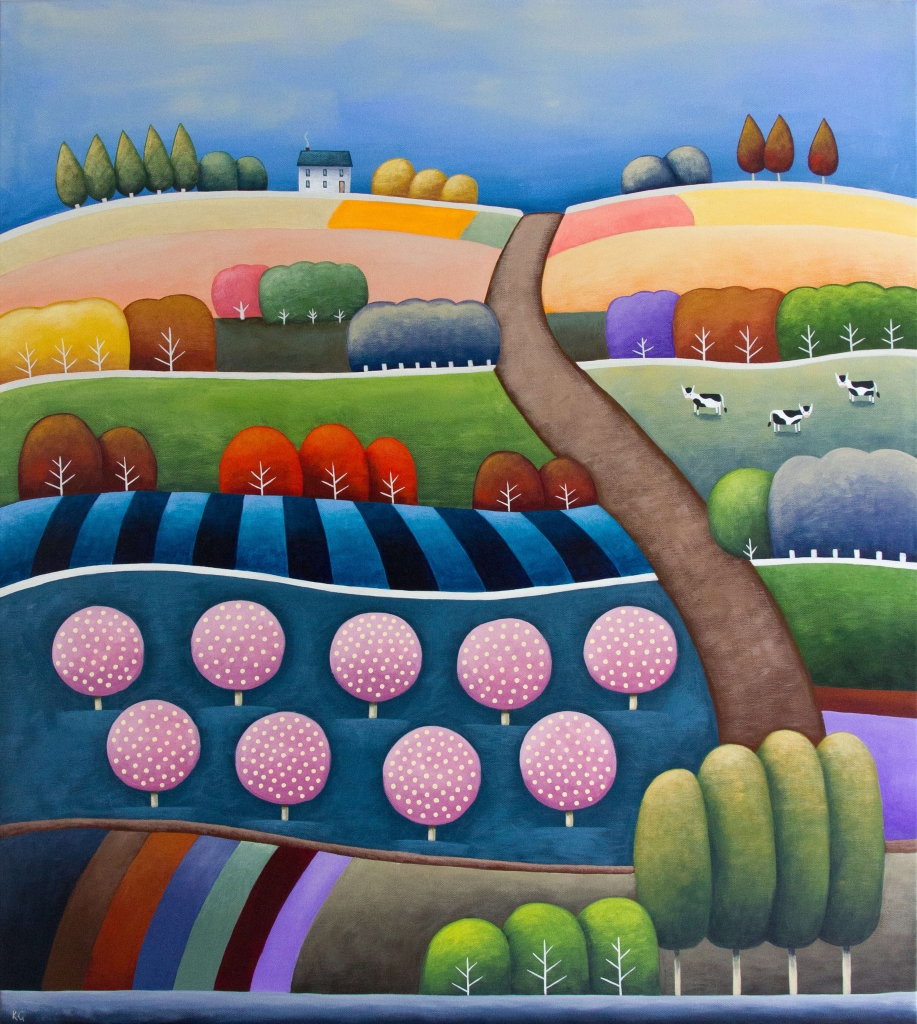 Pink Orchard Road 36x40 inches